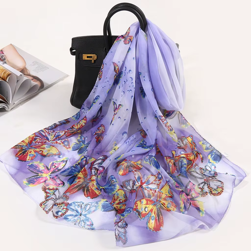 Foulard en mousseline de soie léger longue écharpe pour femmes été élégant fleur Wrap foulards femme