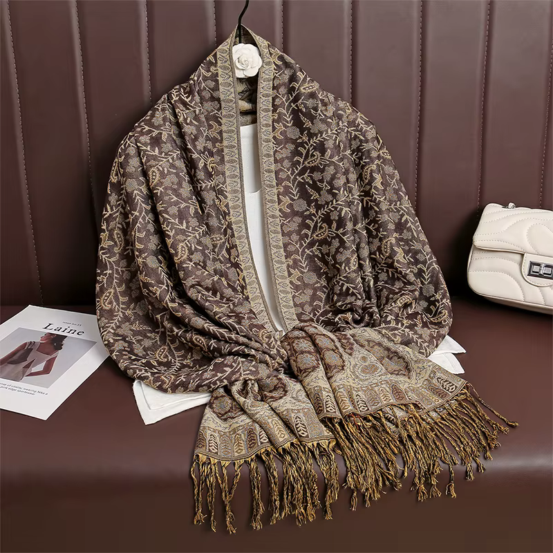 Écharpe Jacquard en Coton pour Femme, Grand Châle, Mode Élégante, Longue Impression, Écharpes Décora