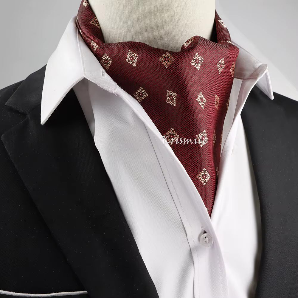 Nouveau Design hommes Ascot écharpe cravate mode Paisley Dot rouge jaune gris cravate réunion d'affa