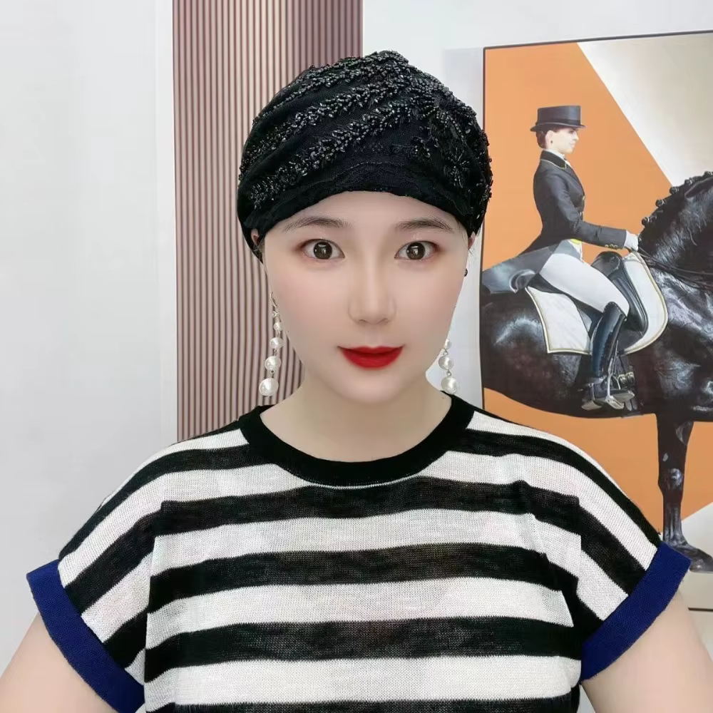 Foulard extensible en dentelle, turban, chapeau, fleur, strass, écharpe fine d'été, foulard intégral
