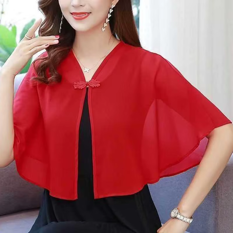 Petite écharpe en mousseline de soie pour femmes, robe d'été, coupe ample, gilet court, léger, Prote
