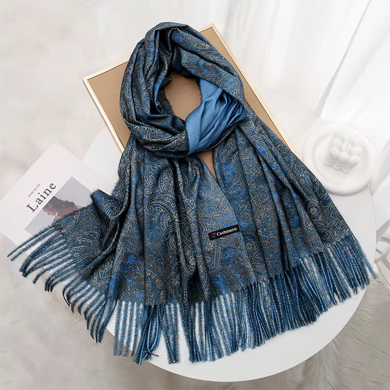 Écharpe Pashmina en Cachemire à Imprimé Paisley pour Femme, Châle Enveloppant Hijab, Marque de Luxe,
