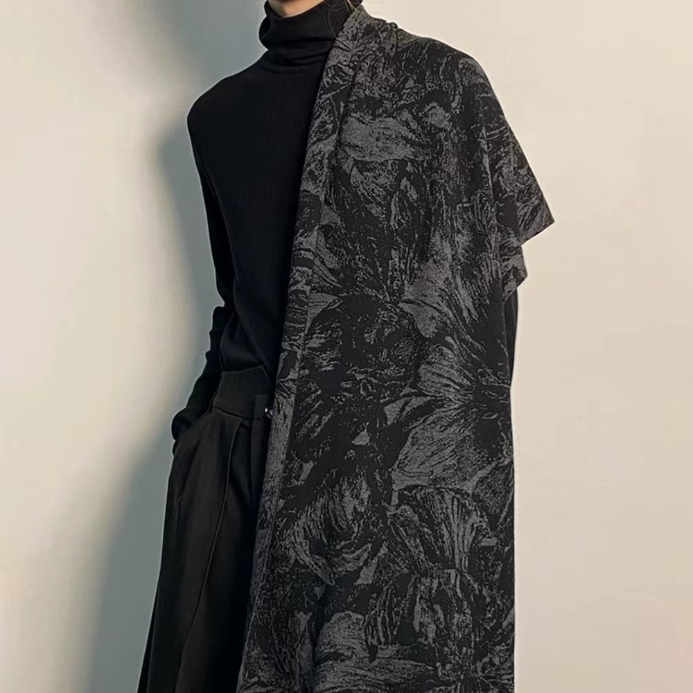 Écharpe longue en Imitation cachemire pour hommes, Style japonais, vent foncé, chaud, châle polyvale