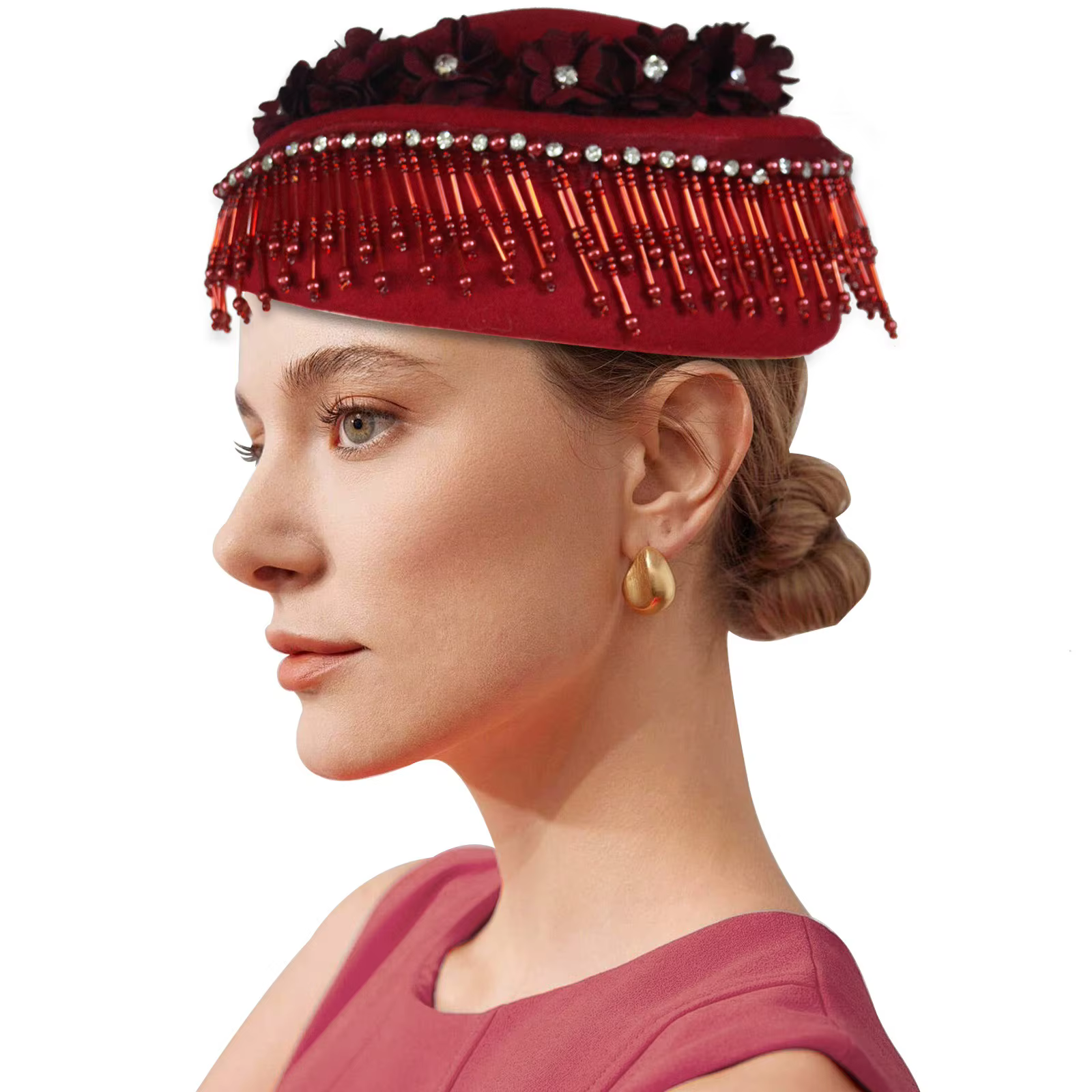 Chapeau Turban en feutre Vintage pour femmes, Derby d'église, fascinateur avec fleur, béret doux pou