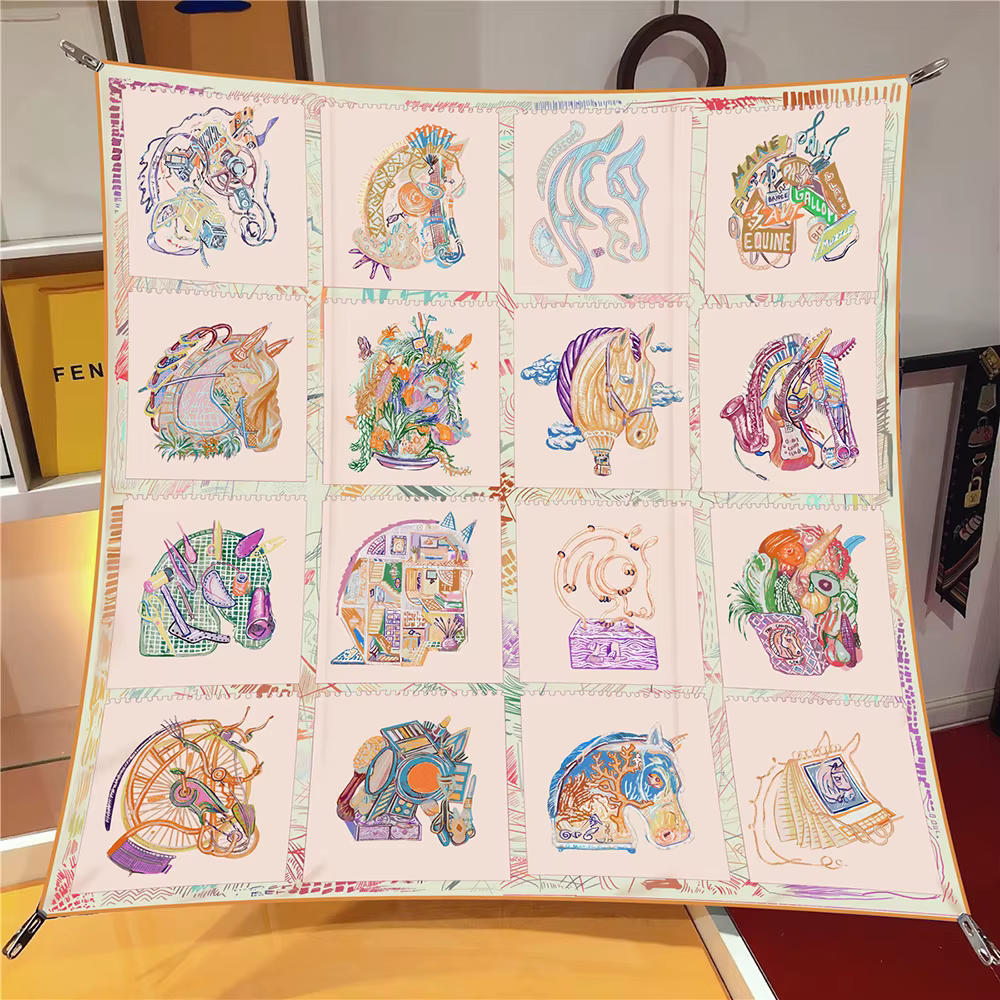 Foulard sergé de luxe pour femmes, 90cm, imprimé tête de cheval, châle, étoles, hijab, bandana