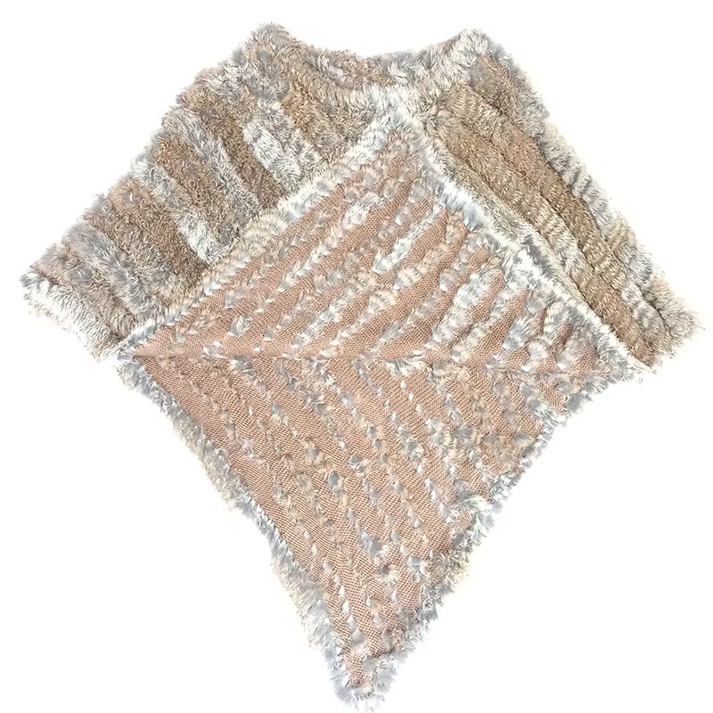 HSPL 2023 printemps offre spéciale tricoté fourrure naturelle châle mode lapin fourrure Cape châle v