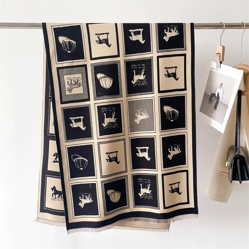 Écharpe en Cachemire pour Femme, Châle Chaud, Couverture, Grand Gland, Poncho, Cheval Élégant, Pashm