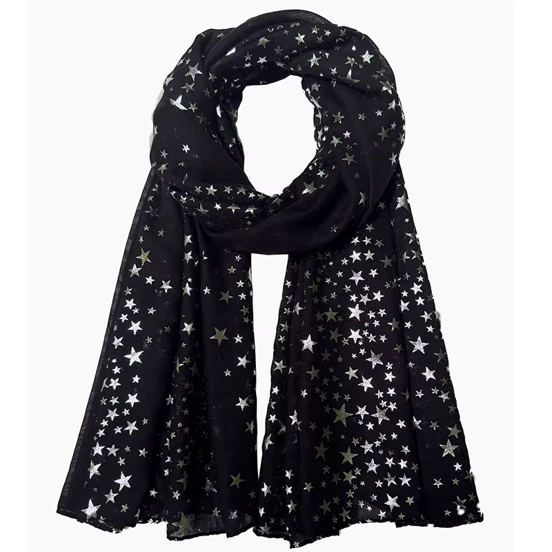Écharpe imprimée étoiles pour femmes, Hijab brillant argenté, châle élégant, pour mariage, mariée, h