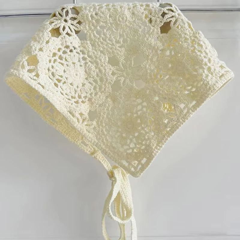 Foulard triangulaire en crochet pour femme, fait main, en dentelle, style japonais, tricoté ajouré,