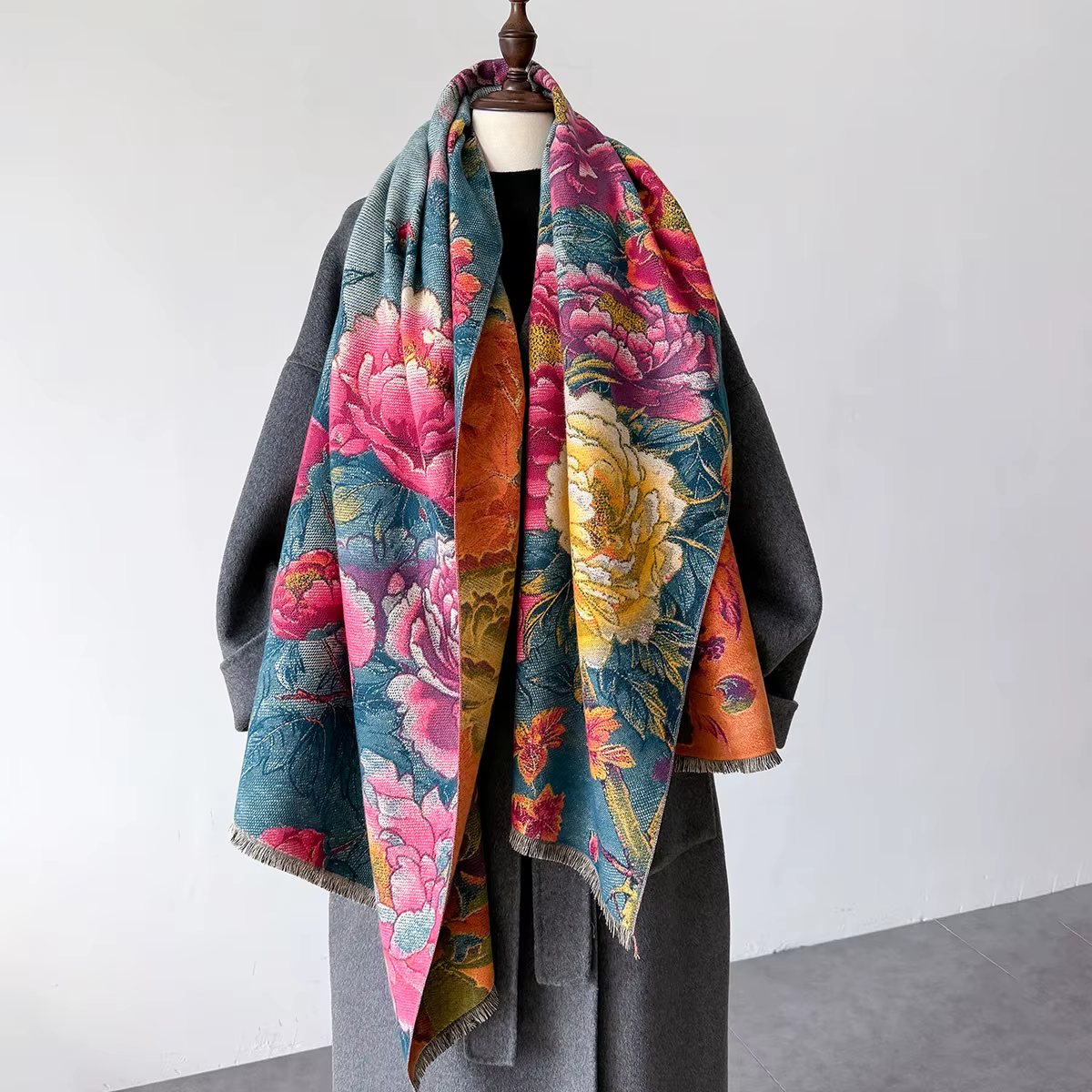 Écharpe chaude en cachemire pour femme, châle imprimé Floral, couverture épaisse de luxe, Bufanda Pa