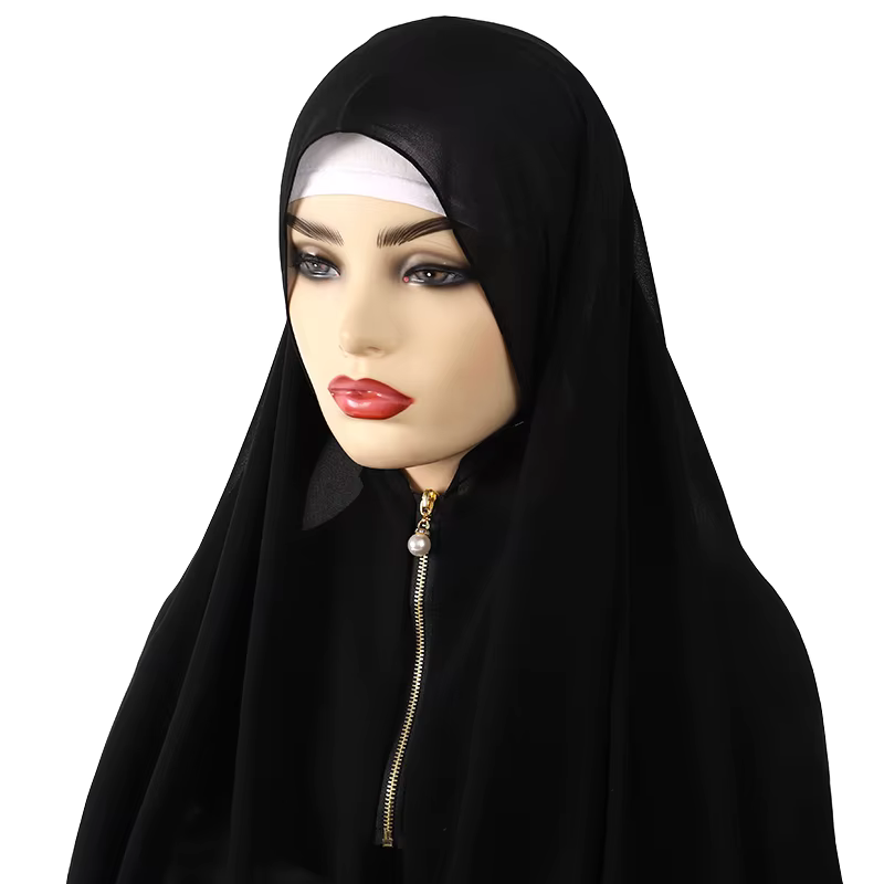 2025 foulard Hijab musulman avec fermeture éclair plaine bulle en mousseline de soie prêt à porter v