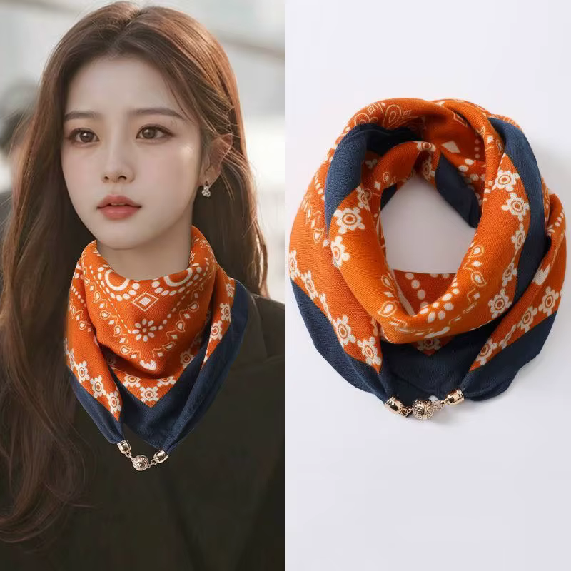 Foulard en soie à boucle magnétique de luxe pour femmes, écharpe carrée imprimée pour automne et hiv