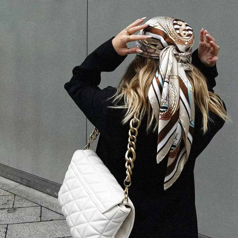 Foulard de tête en soie pour femmes, Foulard de luxe à la mode pour cheveux, châle en Satin, Foulard