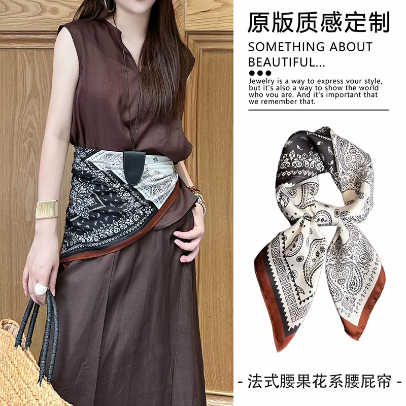 Écharpe en soie assortie haut de gamme pour femmes, foulard de taille, écharpe Paisley Puzzle Vintag