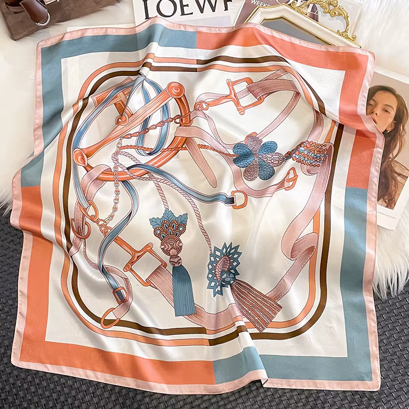 Écharpe carrée en soie simulée pour femmes, 68cm, à la mode et polyvalente, haut de gamme, sac, acce