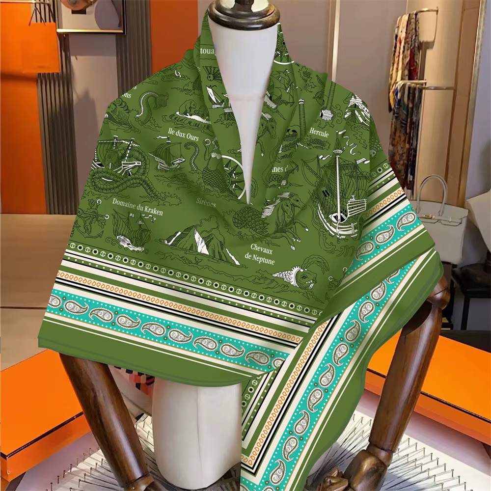 Foulard en cachemire de soie pour femmes, châles roulés manuellement, foulards carrés de cheval, Ban