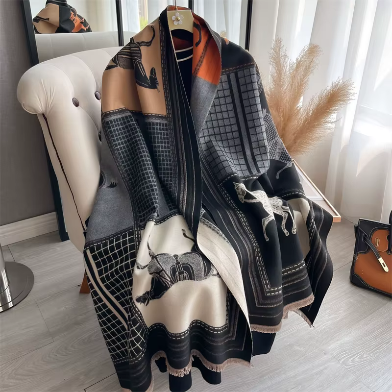 Nouveau chaud hiver écharpe femmes doux cachemire chaud Pashmina Plaid cheval imprimé foulards envel