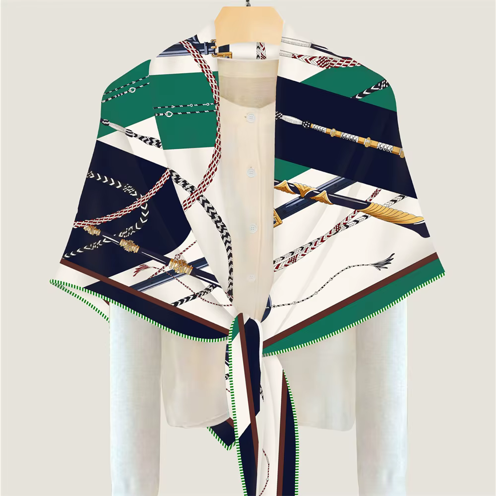 POBING 30% soie 70% cachemire écharpe femmes roulé à la main luxe imprimé Triangle foulards envelopp