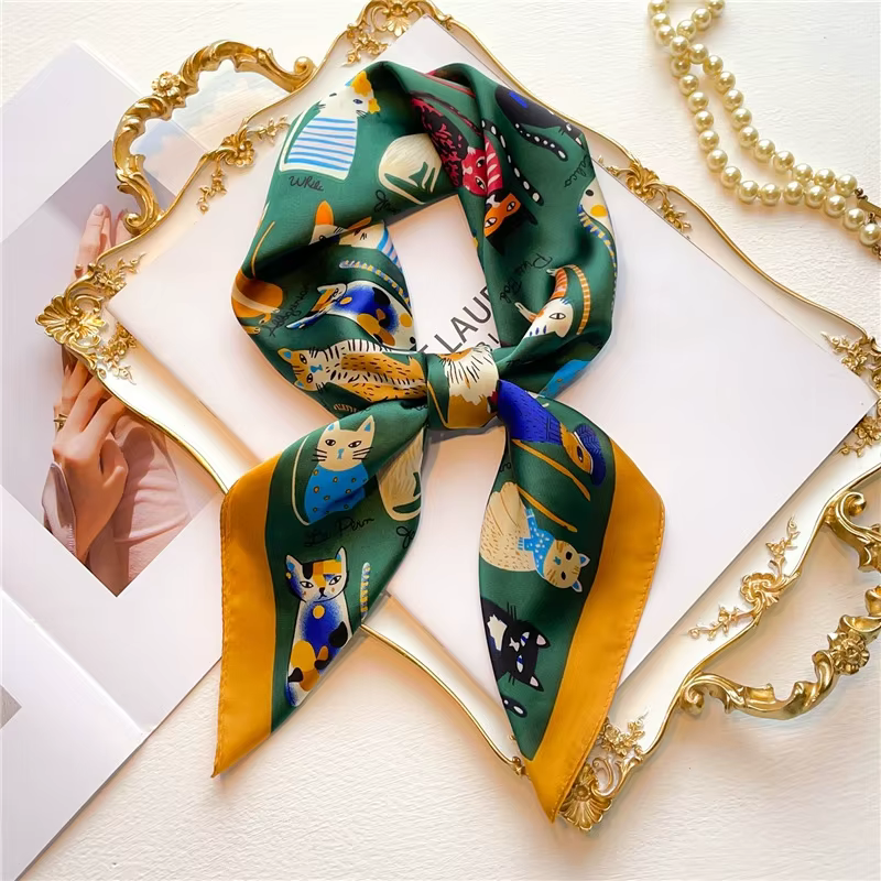 1 pièces 70cm chaîne romaine foulard en soie pour les femmes simulé soie géométrique ronde mode poly