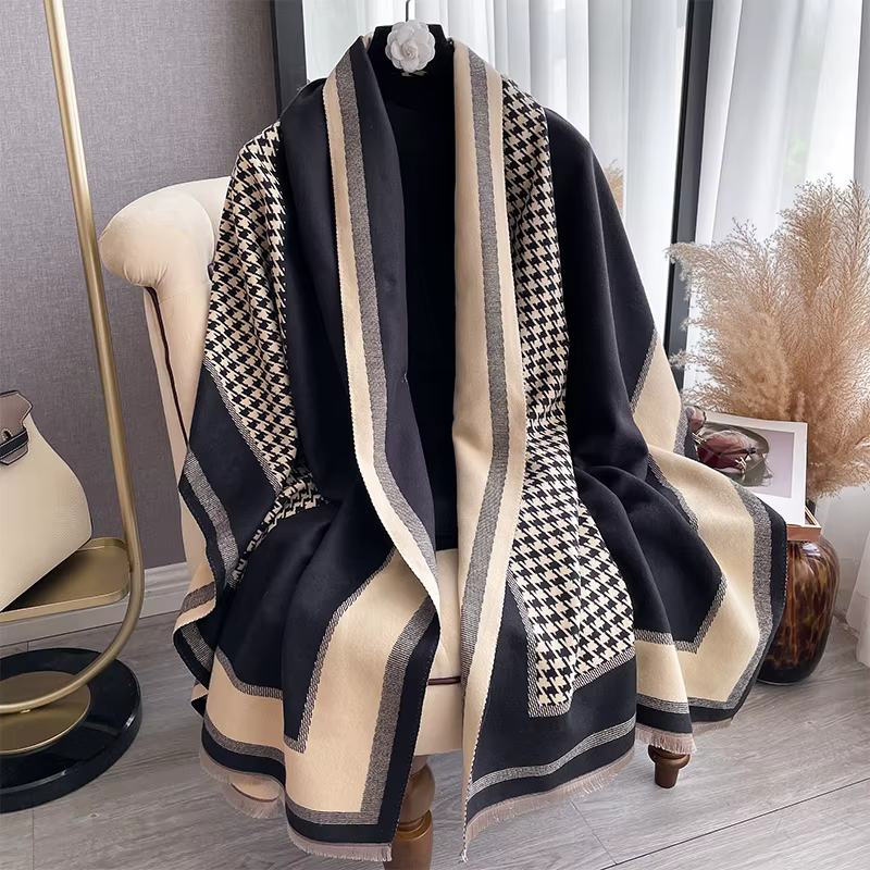 Écharpe Jacquard double face en cachemire pashmina, marque de luxe, châle Pashmina à franges douces 
