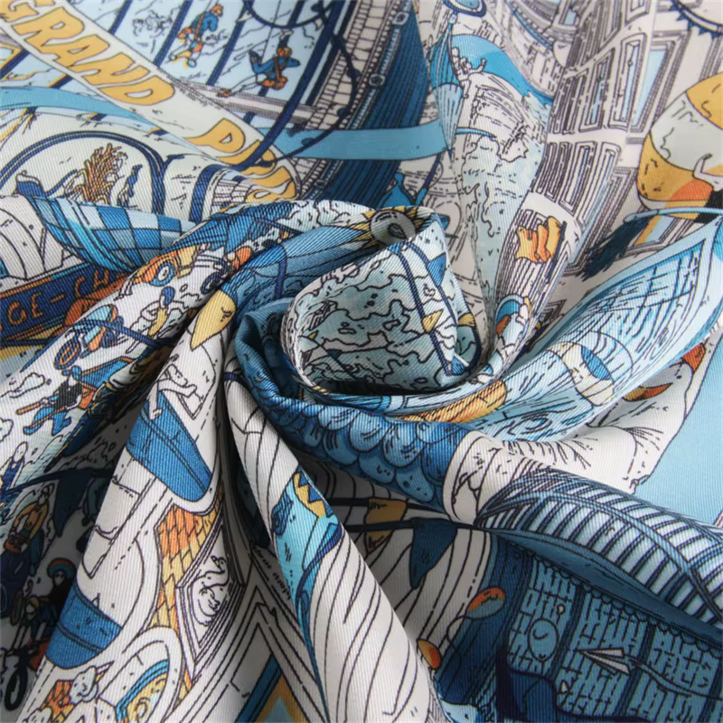 Foulard en soie sergé pour femmes, 90CM, mode décontractée, imprimé ville de Paris, bandeau, châle,