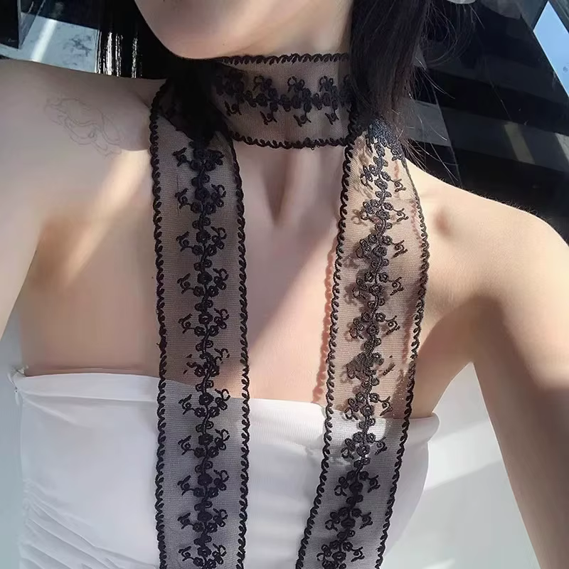 2026 Foulard long en dentelle florale pour femme, ruban brodé élégant, foulards, bandeaux pour poign