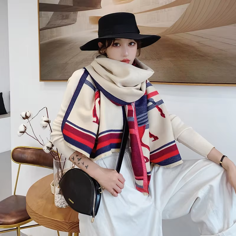Écharpe en cachemire pour femme, Pashmina chaud, Foulard Lady Horse, Optique féminine, Châles doux,