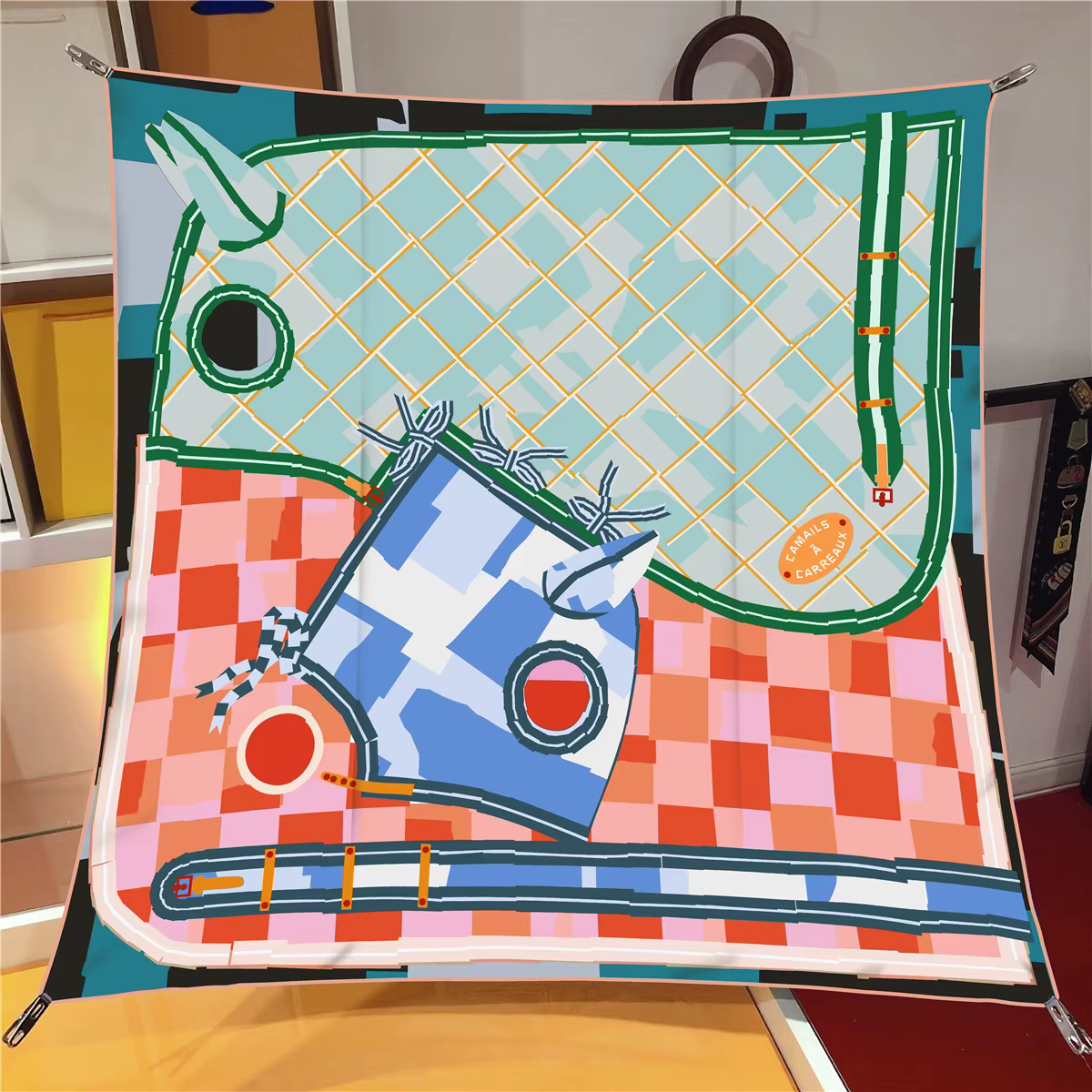 Foulard en soie sergé châle marque de luxe Plaid tête de cheval imprimé Foulard carré femmes Hijabs