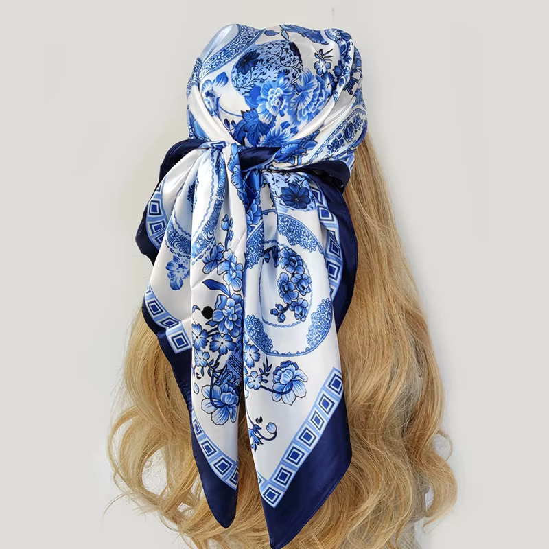 90*90 cm Foulard en soie Scarftop chapeaux pour Femme mode quatre saisons cheveux accessoires Hijab 