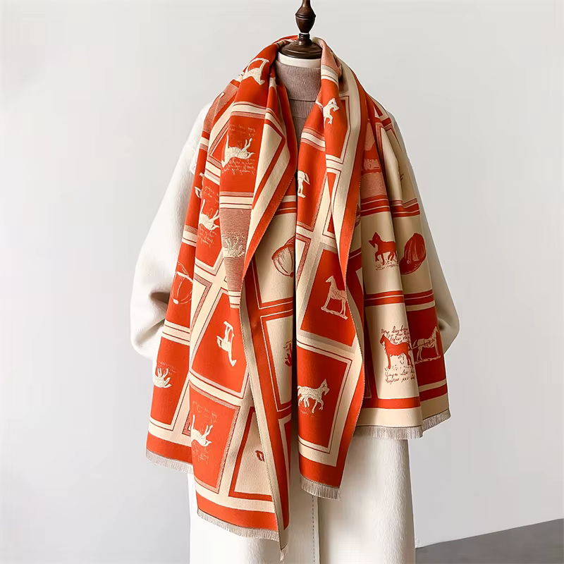 Écharpe en Cachemire pour Femme, Châle Chaud, Couverture, Grand Gland, Poncho, Cheval Élégant, Pashm