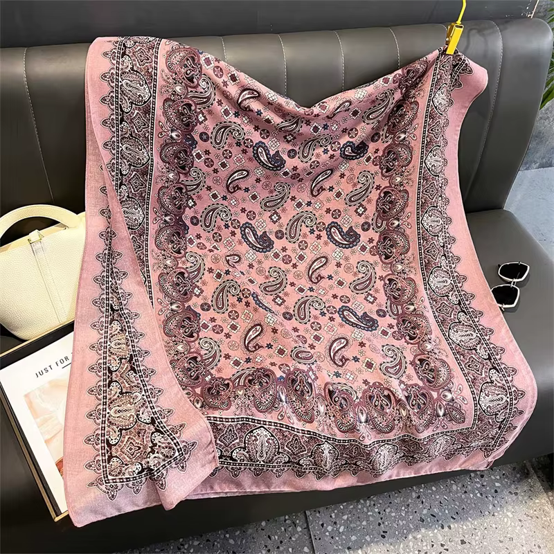 Châle Paisley noir Vintage 88x180cm, sensation de coton et de lin, écharpe de Style Boho pour femmes