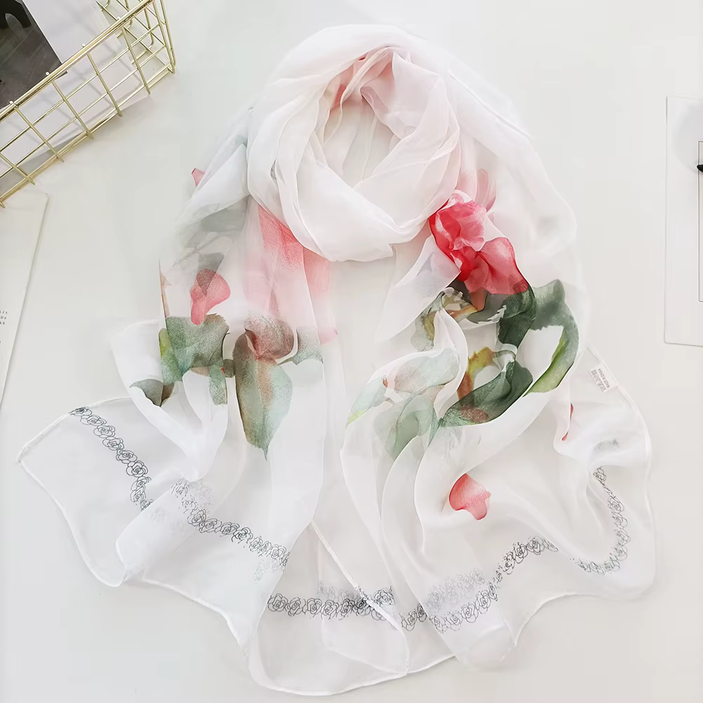 Écharpe en mousseline de soie saphir pour femme, châle hijab fin, bandana, Georgette, crème solaire,