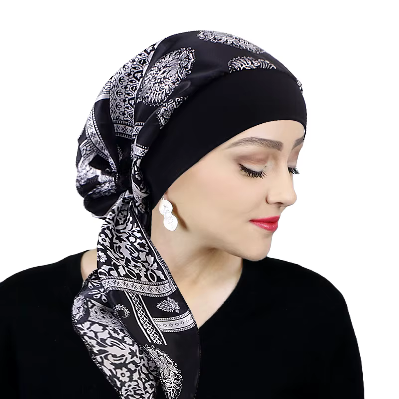 Foulard de sauna pré-cravate imprimé pour femme musulmane, turban féminin élastique, chapeau de chim
