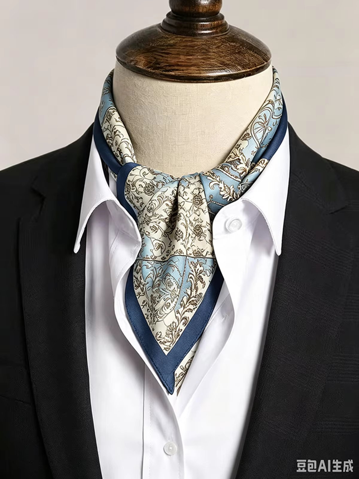Écharpe de luxe pour homme, foulard 100% soie de mûrier, cravate carrée imprimée vintage, Ascot haut