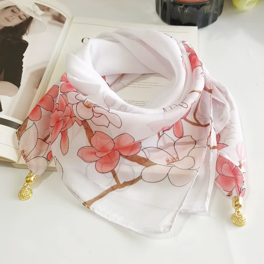 Nouveau Foulard Carré en Mousseline de Luxe pour Femme avec Boucle Magnétique, Protection Solaire et