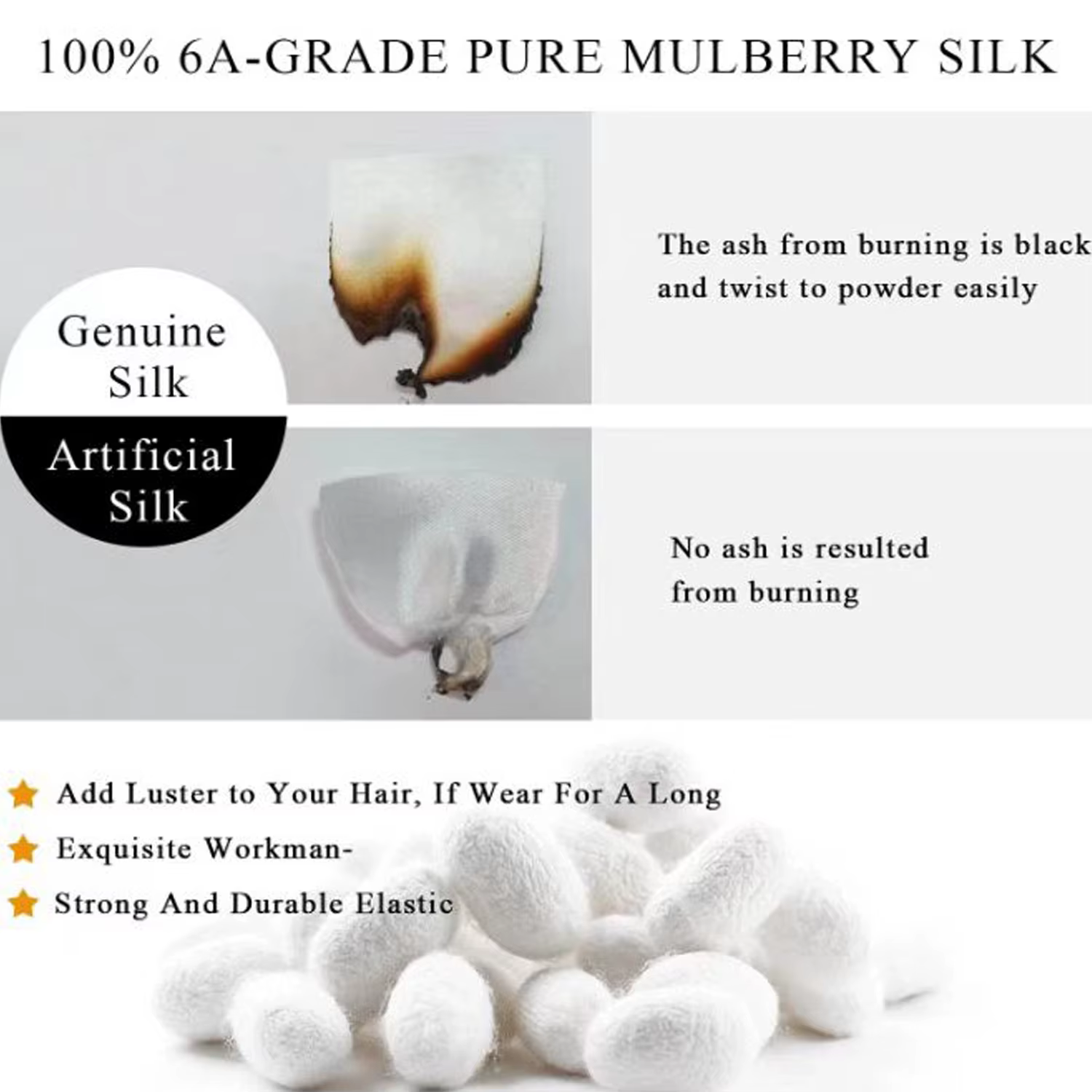 Chouchou en soie de mûrier 100% Pure, 3 pièces, bandeaux faits à la main pour femmes et filles, acce