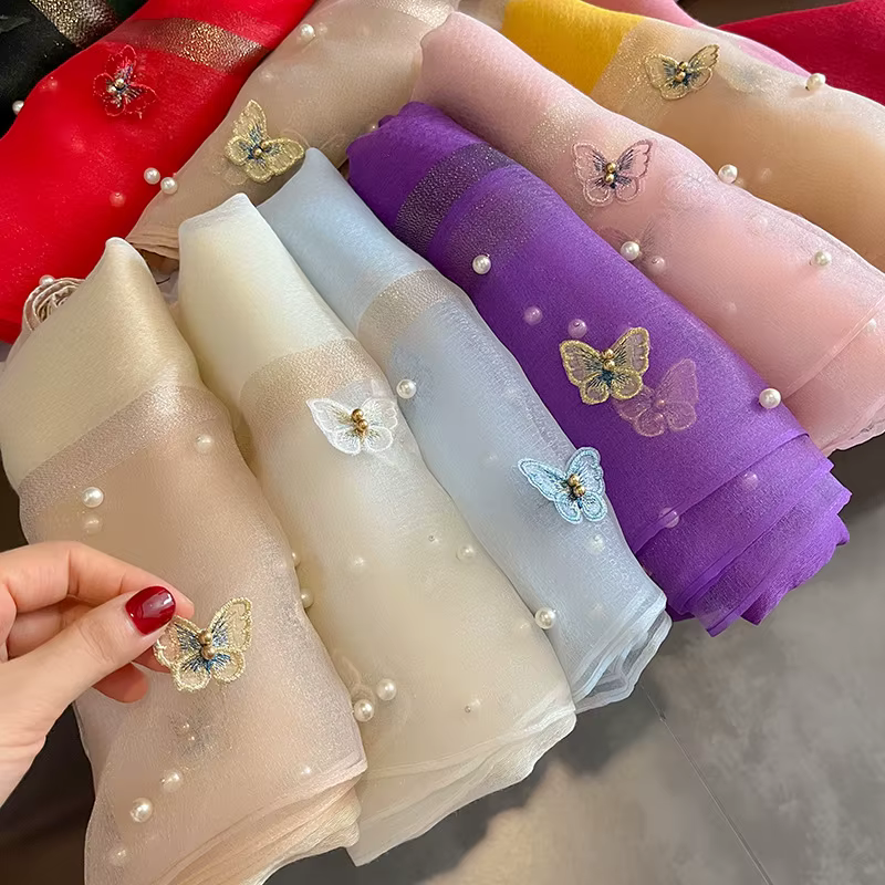 Foulard châle en soie de luxe pour femmes, Design brodé de fleurs, enveloppes Hijab, Bufandas, Foula