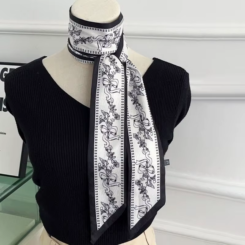 Écharpe longue et étroite 140*6cm pour femme, tendance, foulard à nouer, bandeau long vintage, acces