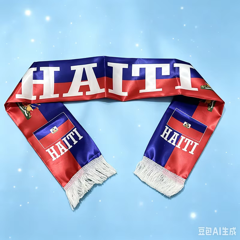 Écharpe Haïtienne 14x130cm – Écharpes à Pompons pour la Fête Nationale d'Haïti, Idéales pour le Foot