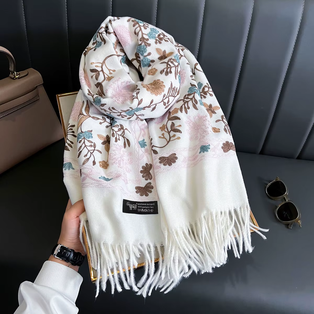 Écharpe chaude en cachemire pour femmes, couverture Pashmina brodée, châle épais, foulard à la mode,