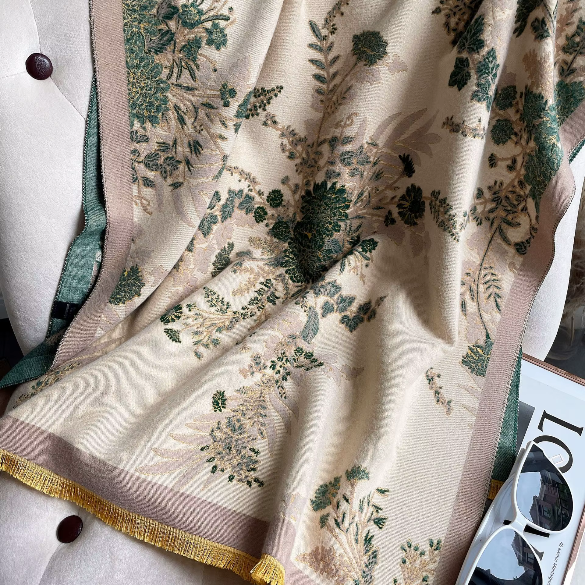Écharpes en cachemire à motif floral pour femmes, châle rond épais, écharpe pashmina en laine pour d