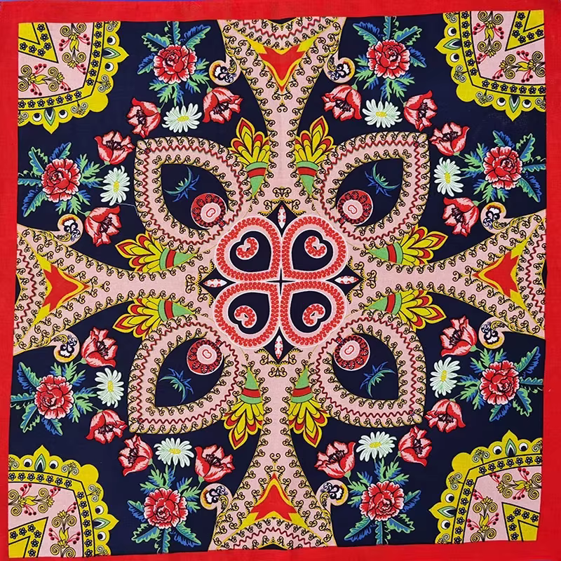 Écharpe carrée à la mode pour femmes et filles, bandana en coton, belle fleur, bande de sauna de sty