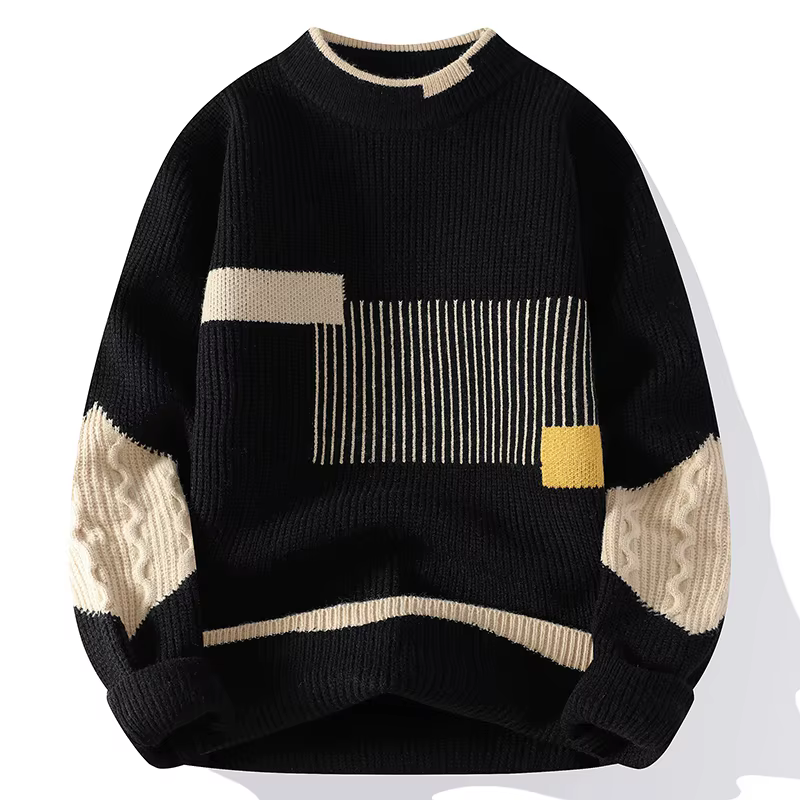 Hommes col montant tricoté pull mode Patchwork tricot pulls hommes automne hiver quotidien décontrac