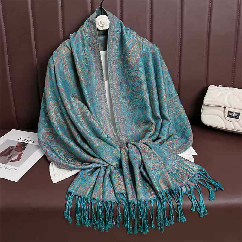 Femmes Paisley écharpe cachemire sentiment Pashmina châles gland Hijab bandeau Femme hiver foulards 