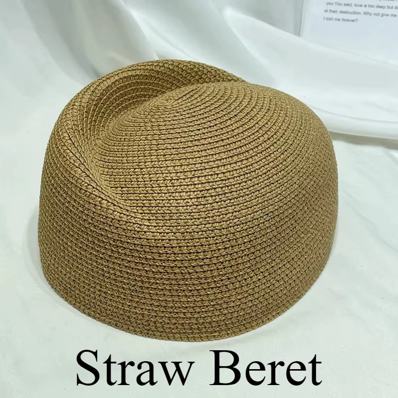Chapeau Béret en Paille Vintage pour Femme, Chapeau de Soleil Fedora d'Été, Chapeau Pillbox d'Hôtess