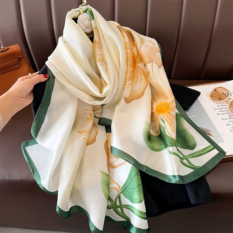 Écharpe Hijab en Satin pour Femme, Design à la Mode, Étole de Plage, Protection Solaire d'Été, Foula