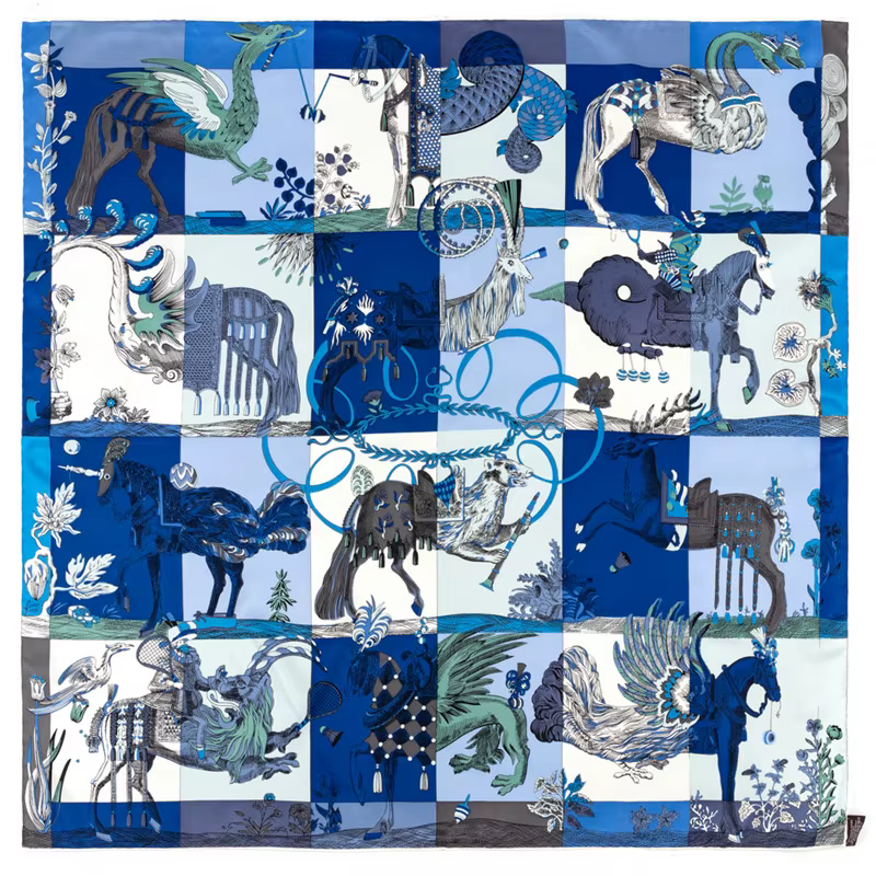 Marque de luxe sergé soie grande écharpe femmes à la main curling cheval cavalier animal femme sergé