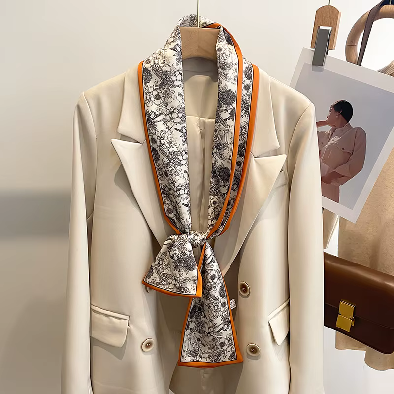50 couleurs nouvelles femmes soie sensation imprimé Design écharpe châle mode luxe longue étroite pe