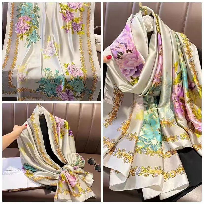 Écharpes de luxe 180*90cm, longue écharpe en soie pour femme, châle doux, foulard, hijab, bandana, é