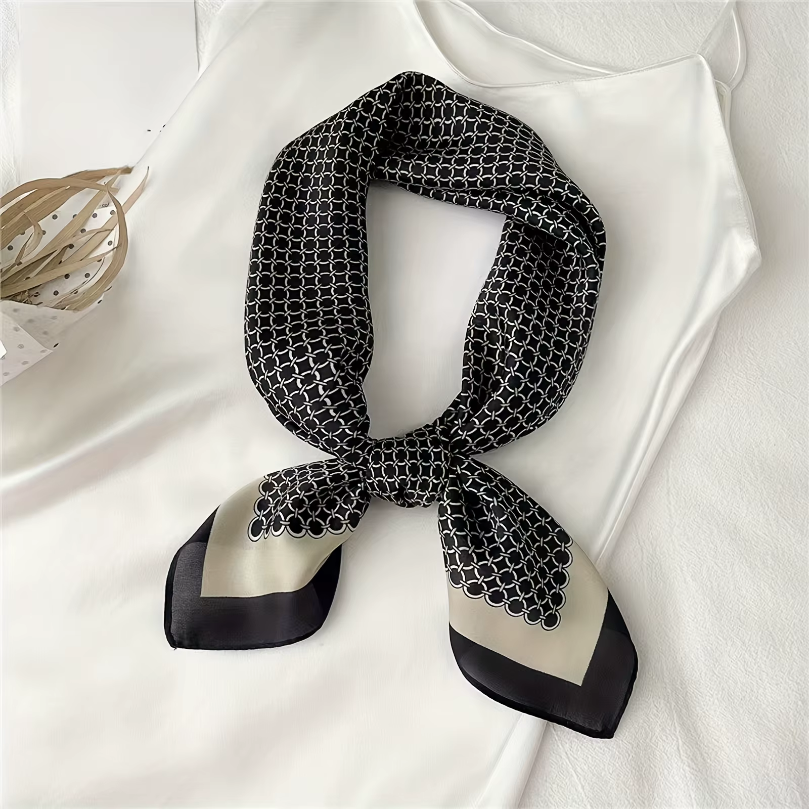 Foulard carré en Satin élégant pour femmes, 27,55 pouces, imprimé d'anneau rond, Bandana polyvalent,